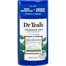 Dr Teal's Desodorante Libre de Aluminio, Aceite Escenciale de Eucalipto, 2.65 oz