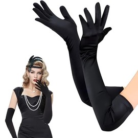 Roontin Elegant Long Black Satin Gloves for Women - Formal Wedding & Fancy Dress Accessories - Glamorous and Comfortable