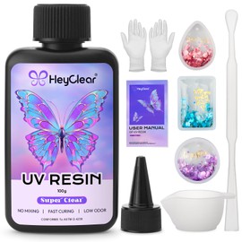 HeyClear UV Resin kit with Molds and Casting Tools -Super Clear, Hard, Low Odor, Premixed and Fast Curing for Jewelry Making, DIY Craft Decoration, Coating -100g