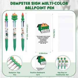 Kosiz 12 Set Dumpster Funny Valentine Employee Appreciation Gift for Coworker Bulk Multicolor Ballpoint Pen 4 Colors in One 0.5mm with Bookmark for Office Staff Nurse Staff Team Teacher