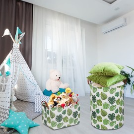 NTAOHAMPER Rectangular Green Storage Basket,Collapsible Kids Toys Bin,Waterproof Safari Nursery Box with Handles for Bedroom,Jungle Theme Baby Gifts Basket,Momstera Decor(Leaf)