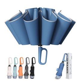 TUMAAOTU Compact Inverted Umbrella with Never Forget Carabiner Handle - Travel Umbrella Windproof Strong, Automatic Umbrellas for wind rain, Auto Open Close, 10 Rib Durable Frame for Women Men (Blue)