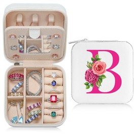 Parima Graduation Jewelry Box - Pink Travel Jewelry Organizer for Women - B Shape - White
