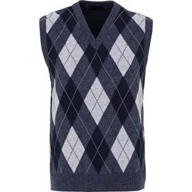 Guv'nors Mens Knitted Sleeveless Tank Top V Neck Knitted Slipover Diamond Pattern, X-Large, Navy Mix