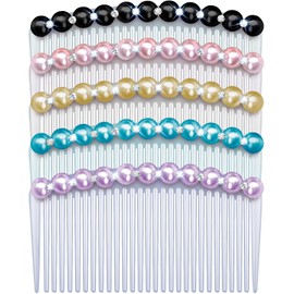 MARY LAVENDER Side Hair Comb with Pearls Rhinestone for Women Hold Bangs Hair Twist Comb French Twist Hair Pin Clips Hair Accessories Decorative Comb for Women Kids Girls 5pcs