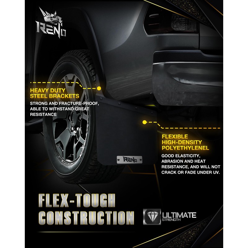 RENO Mud Flaps, Front & Rear Mud Guards Sides Splash
