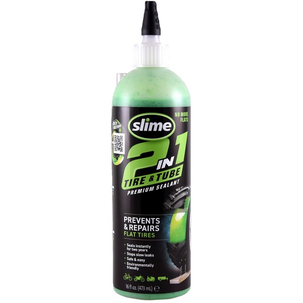 Slime 10193-51 Produit Anti-crevaison Premium 2-en-1, Prévention et Réparation, Convient à tous les Pneus et Chambres à air Hors-route, Non toxique, Écologique, 473ml (16oz)