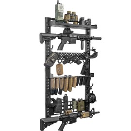 ONETIGRIS Heavy-Duty Gun Rack Wall Mount | Holds 5+ Rifles & 100lbs | with Accessory Shelf, MOLLE Panel & Mag Hanger