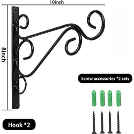 WSTELHH 2Pcs Iron Plant Hanger Wall Hooks,Hanging Basket Brackets Wrought Iron Bracket for Lantern Planter Flower Hanger Fence
