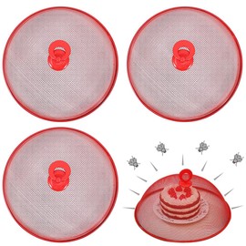 Hunphy 3 Pack Food Mesh Cover Fly Cover Fly Screen Cover Food Cover Outdoor Food Cover with Handle for Kitchen Picnic (Red)