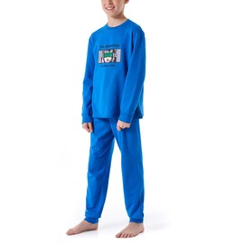 Schiesser Boys' Pyjamas Set, Warm Qualities, Terry Cloth, Fleece, Interlock, Size 140 to 176, Blue_179996