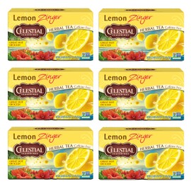 Celestial Seasonings Lemon Zinger Herbal Tea, Caffeine Free, 20 Tea Bags Box, (Pack of 6)