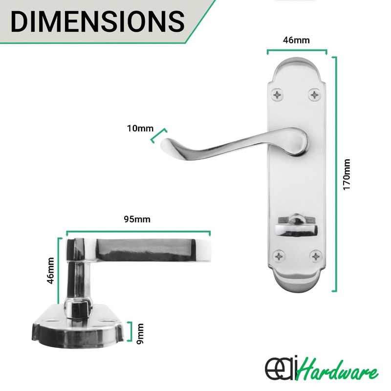 EAI Polished Chrome Bathroom Door Handles - Victorian Scroll Shaped