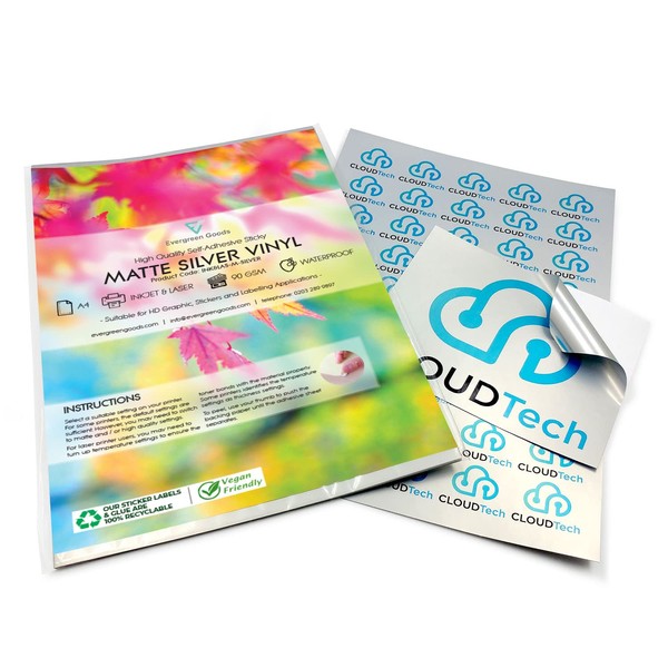 Evergreen Goods 10 Sheets A4 Matt Silver Metallic Vinyl Sticker