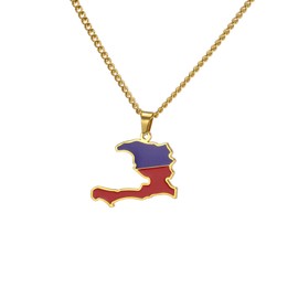 EUEAVAN The Republic of Haiti Map Necklace National Country Map Pendant Flag Map Tag Port-au-Prince Map Jewelry Souvenir Gift for Women Men (gold)