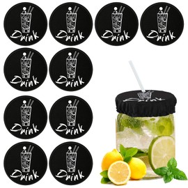 10pcs Drink Cover Scrunchies, Reusable Anti Spike Drink Cover for Alcohol Safe Prevention with Straw Hole Drink Protector Scrunchies for Girls Women Bar Party (Black)