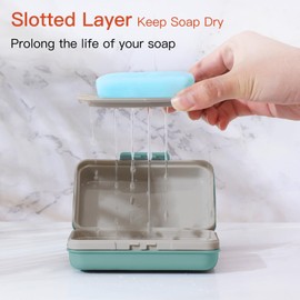 Quatish Soap Holder, Soap Dish 1 Pack, Bar Soap Holder for Shower, Travel Soap Case with Lid for Gym, Camping Essentials, Travel Size Toiletries, Portable, Leakproof, Blue