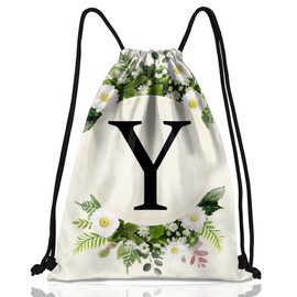 Zewurtuw Initial Letter Drawstring Backpack String Sports Gym Bags Waterproof Sackpack Cute for Men Women Beach (13"×17") (Letter-Y)