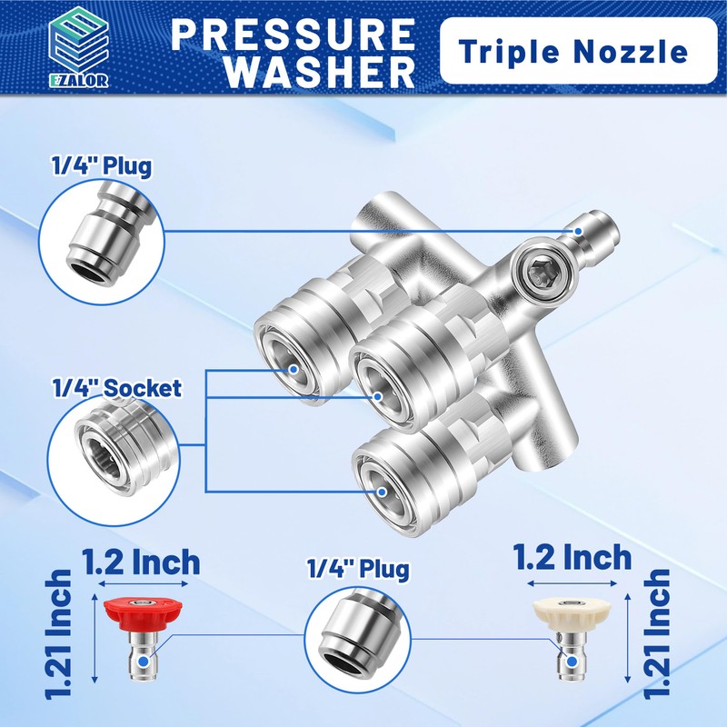 Triple Pressure Washer Tips, 3-in-1 Power Washer Nozzle, 3 Nozzle