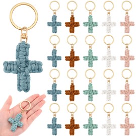 Landical 20 Pcs Christian Cross Keychain Religious Gifts Bulk for Men Women Christmas Baptism Confirmation Gifts (Hand-woven Style)