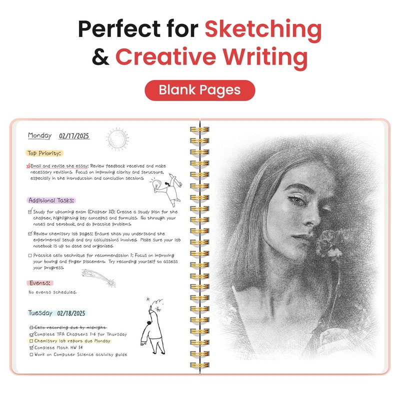 Taja Blank Spiral Journal Notebook for Women & Men, 140