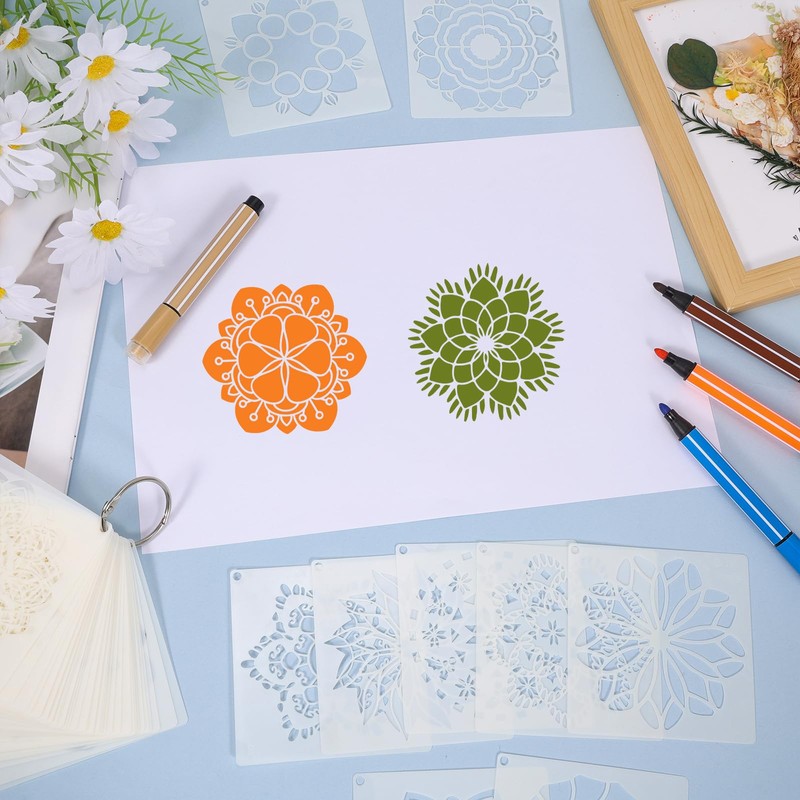 OOTSR 48 Stk Mandala-Schablonen Set, 9.14cm Zeichnung Malschablonen DIY, Kunststoff