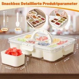 MCSWSEE Recipiente con Compartimentos, 8 Compartimentos Contenedor de Plastico con Tapa y Asa para Comida, Contenedor de Caja para Aperitivos, Bandeja de Aperitivos Portatil