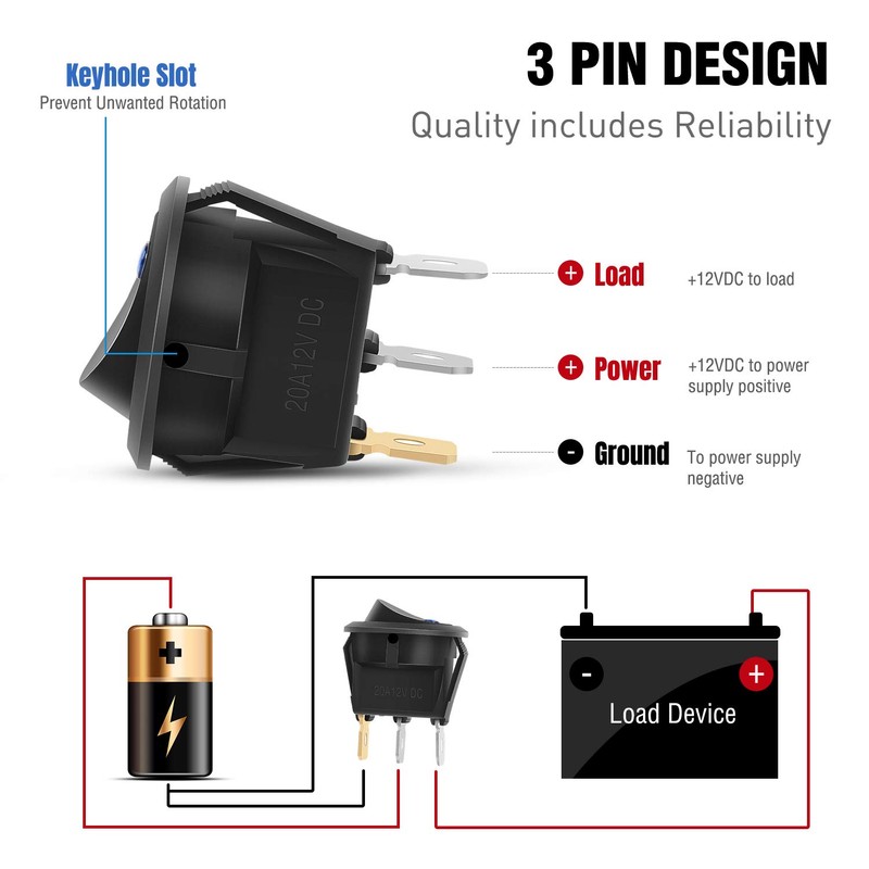Nilight 12PCS 12V Blue Round Toggle LED Switch 20A 12V