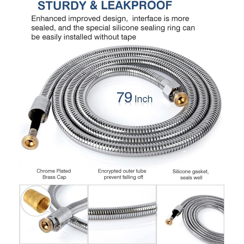 Xixitaihao Shower Hose 1.5 m Stainless Steel Chrome Anti Twist