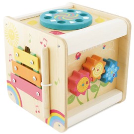 Le Toy Van - Wooden Educational Petilou Multi-Sensory Activity Cube With Spinning Wheel | Suitable For Boy Or Girl 1 Year Old +