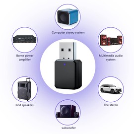 Xreuctop Bluetooth Adapter, Tragbarer USB Bluetooth Empfänger 5.1 mit 3.5mm Audiokabel, Audio Receiver mit AUX/USB Dual Ausgang, Bluetooth Sender und Empfänger für Stereoanlage, Auto, TV, Kopfhörer