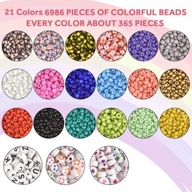6986 Pieces DIY Craft Bracelet Letters Colourful Beads Kit Glass Beads for Bracelets Making Yourself with Cord for Children Girls Gift