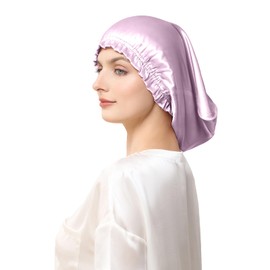 THXSILK 100% Mulberry Silk Bonnet for Sleeping Women silk bonnet with Elastic Band Hair Silk Wrap Hair Cap for Women Curly Hair Light Purple