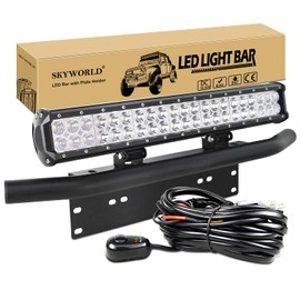 SKYWORLD LED Light Bar, 20 inch 126W Spot Flood Combo Beam Work Driving Lamp with Black License Plate Mounting Bracket Wiring Harness Kit for Truck Car ATV SUV 4X4 Boat