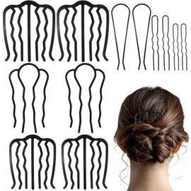 12 Pcs Metal Hair Side Combs, Hair Fork Clips French Twist Updo Accessories U Shape Hairs Combs Vintage Hairstyle Hairs Pins for Women Hairstyle Accessories (Black)