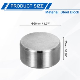 PATIKIL 50x25mm Steel Bench Block, Steel Block Metal Bench Block No Holes Matched Hardened Steel Flat 123 Blocks Precision Ground Milling for Jewelry Making Stamping Tool, Round