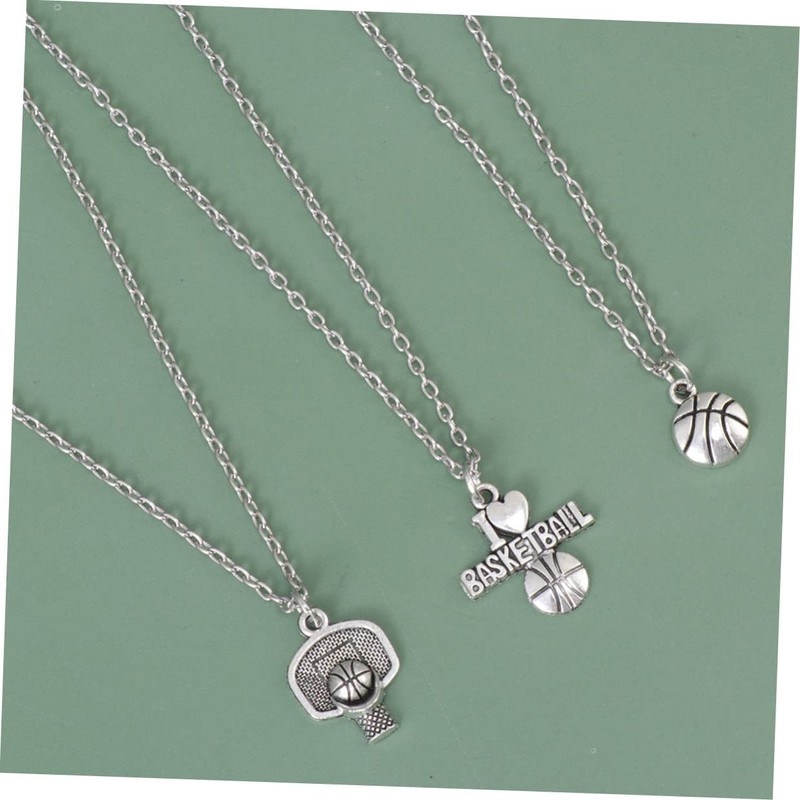 LIFKOME 3pcs Basketball Pendant Necklace Chain Silver Chain Men Necklace