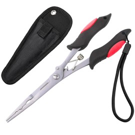 Long Nose Fishing Pliers with Scissors-Fishing Hook Remover Plier Tool, Disgorgers/Pike Line Cutter Fishing Accessories with Sheath,Fishing Gifts for Men