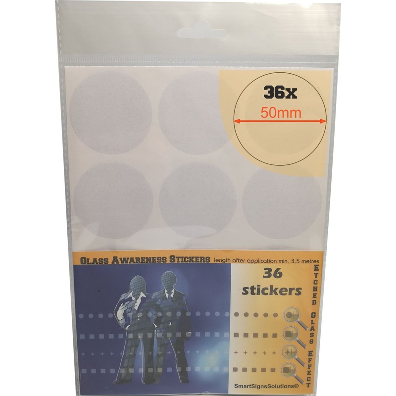 Glass Awareness Stickers 50mm Circles Dots Etched Effect Frosted Film