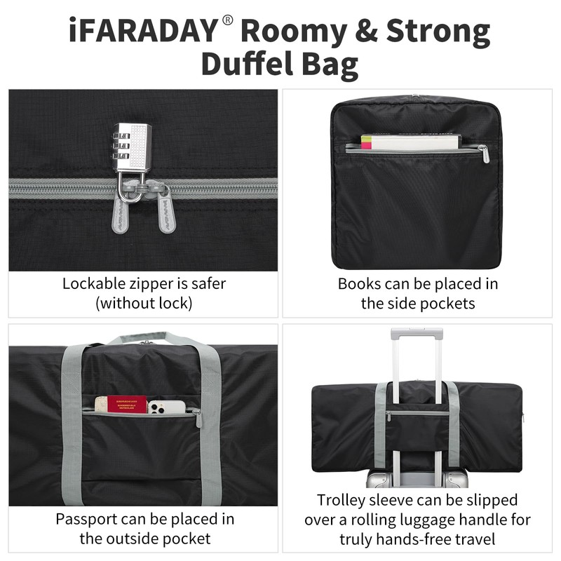 iFARADAY Foldable Duffel Bag 30 inch 75L Large Lightweight Luggage