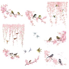 CREATCABIN 4Pcs Flower Wall Decals March Cherry Blossom Wall Stickers Decor Floral Wall Art Stickers Peel and Stick Home Waterproof Wall Decor for Living Room Bedroom Nursery Decoration 7.87x11.42in