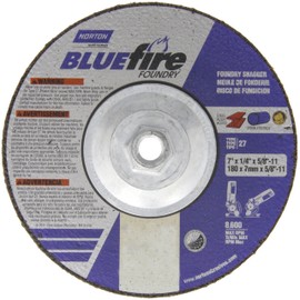 Norton Blue Fire Foundry Depressed Center Abrasive Wheel, Type 27, Zirconia Alumina and Silicon Carbide, 5/8"-11 Hub, 7" Diameter x 1/4" Thickness (Pack of 1)