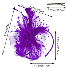 Fascinators Hats for Women Tea Party Headwear Tea Party Hats for Women Flower Mesh Ribbons Feathers Headband Hair Accessories (Purple)