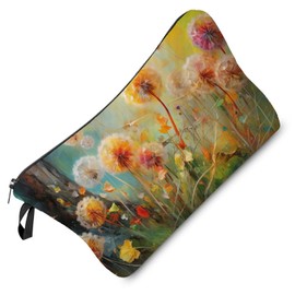 Livel lhood Floral Dandelion Makeup Bag Oil Painting Style Dandelion Print Small Organizer Zipper Pouch Floral Cosmetic Bag Present for Women Friends