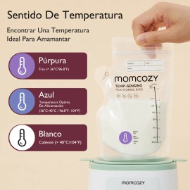 Momcozy 120pz Bolsa De Almacenamiento De Leche Materna 250ml, Bolsa de Leche con Sensor de Temp y Cambio de Color, 120 Unidades, con Base Auto para Lactancia Materna