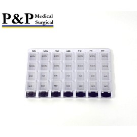Weekly AM/PM Pill Box Portable Travel Prescription & Medication Pill Case Organizer by P&P MEDICAL SURGICAL (7-Day / 4-Times-A-Day) with Removable Compartments and Moisture-Proof Design