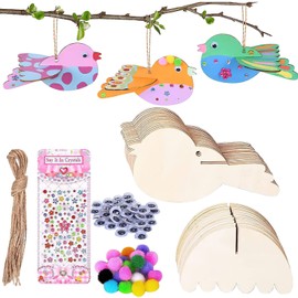 VOSSOT 3D Wooden Birds, Pack of 16 3D Birds Craft Set, Wood, Bird Wind Chime Craft Set, Wooden Glockenspiel Creative Sets, 3D Birds Decoration for Spring, Garden, Balcony, Ideal Gifts for Boys and
