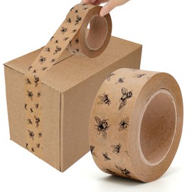 FYSUIMU 55 Yard Kraft Paper Packing Tape Honey Bee Brown Gift Wrapping Tape Waterproof Shipping Tape for Small Business DIY Crafts Box Carton Decor