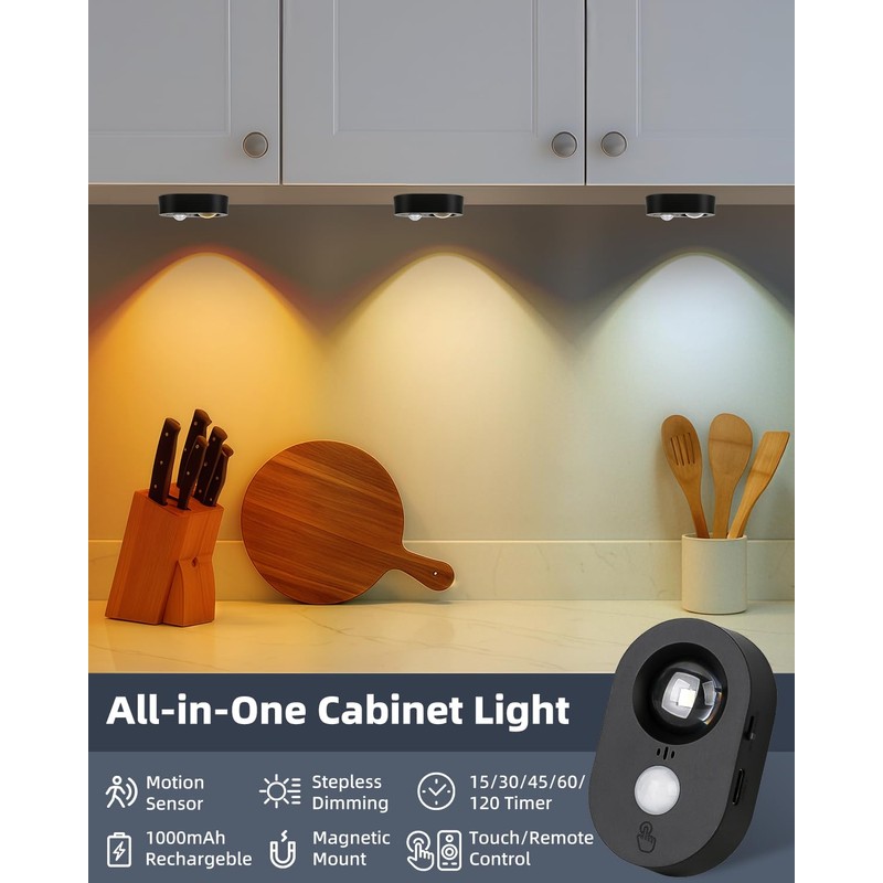 Yiliaw LED Motion Sensor Puck Lights Indoor, Small Rechargeable Under