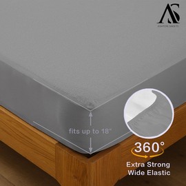 Premium Waterproof Mattress Protector for King Size Bed, Cooling Soft Cotton Top, Noiseless, Machine Washable, Dark Grey Fitted Mattress Cover with Deep Pockets to fit 8-18 inch Mattress